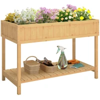 Outsunny 43x18x30in Raised Garden Bed with 8 Pockets and Shelf, Wooden Elevated Planter Box with Legs to Grow Herbs, Vegetables, and Flowers, Natural(m-1)