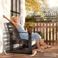 Outsunny Patio Glider Bench w/ HDPE Slatted Double Rocking Chair, Distressed Black(m-4)