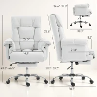 HOMCOM High Back Office Chair, Reclining Desk Chair with Footrest, High Resilience Foam, Rolling Wheels, Cream White(m-3)
