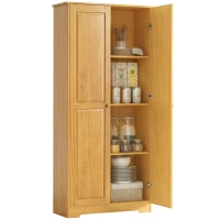 HOMCOM 67" Pinewood Kitchen Pantry Storage Cabinet, Freestanding Cabinets with Doors and Shelves, Dining Room(m-1)
