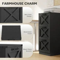 HOMCOM 3 Drawer File Cabinet with Silent Slides, Vertical Farmhouse Filing Cabinet Fits Letter/A4 Size Home Office, Black(m-4)