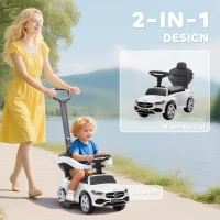 Qaba Licensed Mercedes-Benz Push Car for Toddlers, 2-in-1 Sliding Walking Car with Push Handle, Horn, Guardrail, White(m-4)