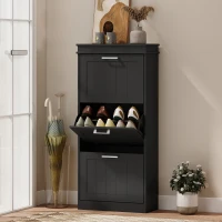 HOMCOM Slim Shoe Cabinet with 3 Flip Drawers and Adjustable Shelves, Narrow Shoe Cabinet for 15 Pairs of Shoes, Black(m-1)