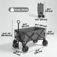 Outsunny Outdoor Pull Along Trailer Folding Camping Trailer for Beach Garden with Handle, Anti-Slip Wheel - Dark Grey(m-3)