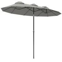 Outsunny Double Sided Patio Umbrella, 9.7' Large Outdoor Market Umbrella with Push Button Tilt and Crank, 3 Air Vents and 12 Ribs, for Garden, Deck, Pool, Gray(m-11)
