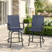 Outsunny Outdoor Bar Stools Set of 2, 360° Swivel Bar Height Chairs, 26.75" x 29.5" x 48.5", Navy Blue(m-10)