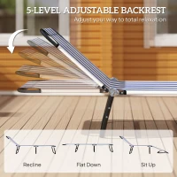 Outsunny Portable Folding Adjustable Sun Beach Lounger / Camping Cot - Blue and White(m-4)