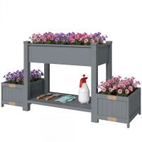 Outsunny Wooden Raised Garden Bed with 2 Foldable Side Pots, Raised Planter with Storage Shelf and Drainage Holes(m-2)