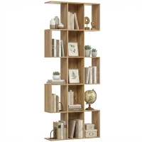 HOMCOM 5-Tier Bookshelf, S Shaped Geometric Bookcase with 15 Compartments, Oak(m-9)