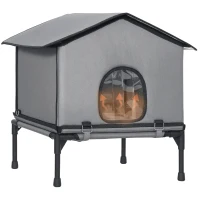 PawHut Outdoor Cat House, Waterproof Insulated Cat Kennel with Elevated Base, Foldable Feral Kitty Shelter for Kittens, Grey(m-9)