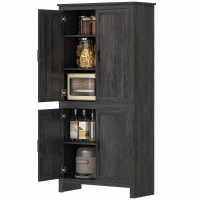 HOMCOM 64" 4-Door Kitchen Pantry, Freestanding Storage Cabinet with 3 Adjustable Shelves for Kitchen, Gray Oak(m-1)