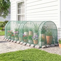 Outsunny 8' x 3' Crop Cage, Garden Plant Protector, with 3 Zippered Doors and 6 Ground Stakes, for Garden, Yard, Lawn Dark Green(m-8)