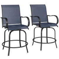Outsunny Outdoor Bar Stools Set of 2, 360° Swivel Bar Height Chairs, 26.75" x 29.5" x 48.5", Navy Blue(m-11)
