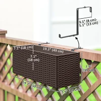 Outsunny 2 Pack 20 Inch Hanging Flower Pots, Railing Planter Box for Fence, Garden, Rattan Look, Brown(m-3)
