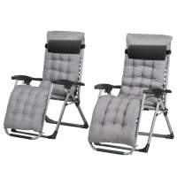 Outsunny Folding Garden Chairs Set of 2, Reclining Zero Gravity Chair, Sun Lounger with Cushion and Headrest, Dark Grey(m-2)