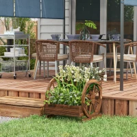 Outsunny Wooden Wagon Planter Box, 3-Tier Raised Garden Bed, for Vegetables Flowers Herbs, 24" x 24" x 22", Carbonized(m-1)