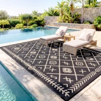 Outsunny Reversible Outdoor Rug, Waterproof Plastic Straw with Carry Bag, 9' x 12', Black & Beige Rhombus(m-8)