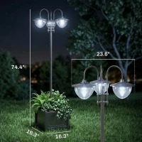 Outsunny 74.5" 3-head Solar Lamp Post Light with Planter, Solar Pole Lights Outdoor Waterproof LED Lighting for Backyard Pathway Patio Lawn Driveway Decor, Black(m-3)