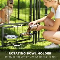 PawHut 9.8' x 9.8' x 6' Outdoor Dog Kennel, Dog Kennel Outside Run with 360° Rotating Bowls, Waterproof & UV Resistant Cover(m-5)