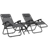 Outsunny Zero Gravity Chair Set of 2 Patio Chair with Side Table Cupholders and Pillows for Pool, Backyard, Lawn, Dark Grey(m-12)
