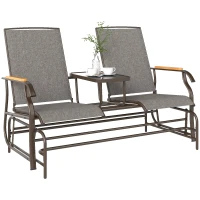 Outsunny Outdoor 2-Person Glider Bench, Outside Glider Swing Chair Loveseat with Table, Steel Frame, Light Mixed Brown(m-11)