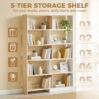 HOMCOM Corner Bookshelf, 5-Tier L-Shaped Bookcase with 350° Rotating Design, Two-Tone Design, Fruitwood/White(m-6)