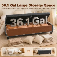 HOMCOM Storage Ottoman Bench, 63" End of Bed Bench for Queen/King Bed, Living Room, Bedroom, Entryway, Dark Grey(m-4)