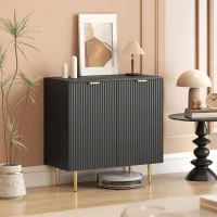 HOMCOM Modern Kitchen Storage Cabinet, Sideboard Buffet Cabinet with Adjustable Shelves and Metal Legs for Kitchen, Black(m-1)