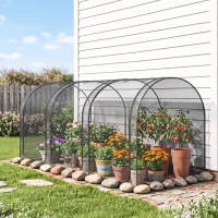 Outsunny 9' x 4' Crop Cage, Garden Plant Protector, with 3 Zippered Doors and 4 Ground Stakes, for Garden, Yard, Lawn, Black(m-8)