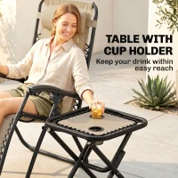Outsunny Zero Gravity Chair Set of 2 Patio Chair with Side Table Cupholders and Pillows for Pool, Backyard, Lawn, Beige(m-5)