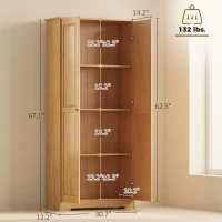 HOMCOM 67" Pinewood Kitchen Pantry Storage Cabinet, Freestanding Cabinets with Doors and Shelves, Dining Room(m-3)