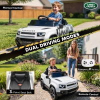 Qaba 12V Ride on Car Licensed Land Rover with Remote, Suspension, Slow Start, 3 Speeds, Lights, Music, Horn for 3-5, White(m-7)