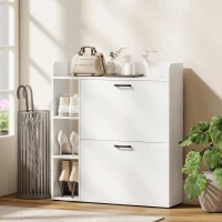 HOMCOM Shoe Cabinet with 2 Flip Drawers, 3 Side Compartments, Adjustable Shelves, 8-12 Pairs for Entryway Hallway, White(m-8)