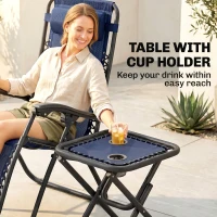 Outsunny Zero Gravity Chair Set of 2 Patio Chair with Side Table Cupholders and Pillows for Pool, Backyard, Lawn, Blue(m-5)