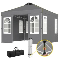 Outsunny 9.6 x 9.6 ft Pop Up Canopy Tent with Sidewalls, One Push Setup, UPF50+ Portable Instant Canopy Shelter, Dark Gray(m-1)