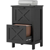 HOMCOM Vertical File Cabinet with 2 Drawers, Rustic Farmhouse Office Storage Cabinet for A4, Letter Size, Distressed Black(m-1)