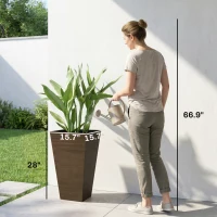 Outsunny Set of 3 Tall Planters, 28" Outdoor Planter w/ Drainage Holes, Faux Wood Plastic Flower Pots, Brown(m-3)