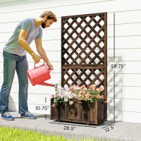 Outsunny Wooden Raised Garden Bed Planting Planter Box with Trellis and Drain Holes for Climbing Vine Plants, Brown(m-3)