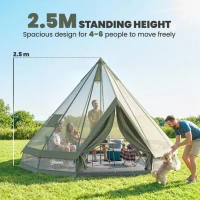 Outsunny Teepee Tent Waterproof Camping Tent with Stove Jack for 4-6 People for Outdoor Camping Hiking Army Green(m-4)