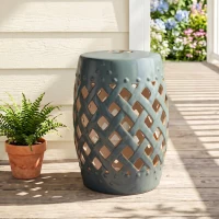 Outsunny 12.5" x 18" Ceramic Garden Stool with Woven Lattice Design & Glazed Strong Materials Decorative Outdoor Stool, Green(m-2)