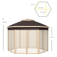 Outsunny 13' x 13' Pop Up Gazebo Hexagonal Canopy Shelter with 6 Zippered Mesh Netting for Patio, Backyard, Garden, Wedding, Party, Beige(m-3)