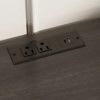 HOMCOM Filing Cabinet with Power Outlets File Cabinet Lockable Casters File Drawer Side Cubbies Black Wood Grain(m-9)