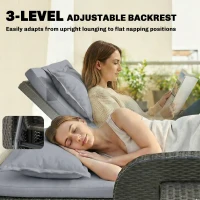 Outsunny Patio Rattan Daybed, Wicker Outdoor Daybed with Storage Ottoman, Loveseat w/ Adjustable Backrest, Gray(m-5)