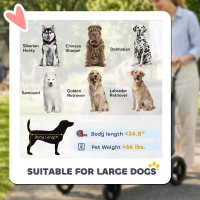 PawHut Dog Stroller for Large Dogs Up to 66 LBS with All-Terrain Spring Suspension, 8-Position Adjustable Handle, Gray(m-4)