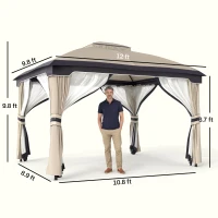 Outsunny 10' x 12' Outdoor Gazebo, Patio Gazebo Canopy Shelter w/Double Vented Roof, Zippered Mesh Sidewalls, Solid Steel Frame, Beige(m-3)