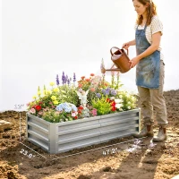 Outsunny Galvanized Raised Garden Bed, 4' x 2' x 1' Metal Planter Box, for Growing Vegetables, Flowers, Herbs, Succulents, Silver(m-3)