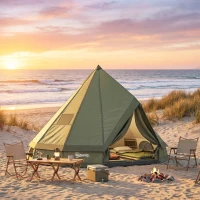 Outsunny Teepee Tent Waterproof Camping Tent with Stove Jack for 4-6 People for Outdoor Camping Hiking Army Green(m-9)