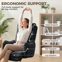 HOMCOM Office Chair with Foot Rest, Ergonomic Reclining Computer Gaming Chair w/ Snow Flannel Fabric, Thick Cushion, Black(m-6)