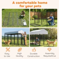 PawHut Outdoor Dog Kennel with Roof, 8' x 4' x 6' Heavy Duty Welded Wire Dog Playpen Enclosure with Escape-proof Lock(m-7)