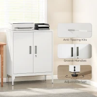 HOMCOM Office Storage Cabinet with Lock, Filing Cabinet with Adjustable Shelves and Doors for Home Office, Garage, White(m-7)